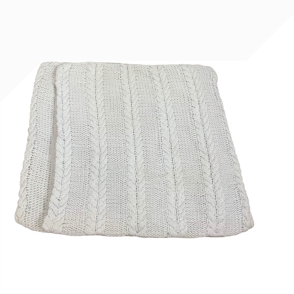 Villa by Classic Home Cable Knit Pillow Cover Cream Linen Cotton 20x20 Square